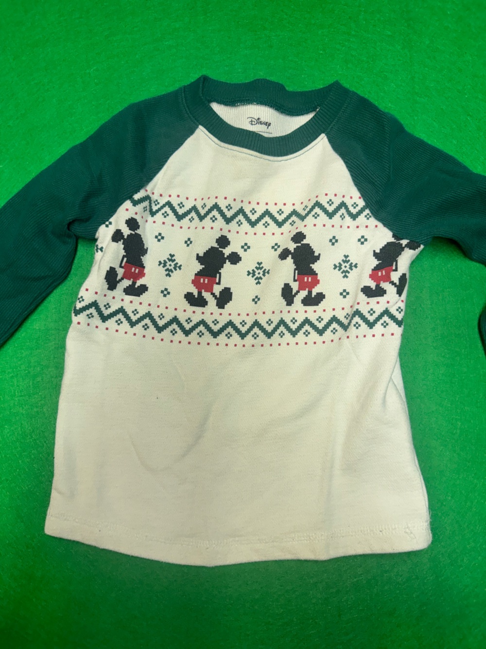 Disney Green & White Mickey Raglan Long-Sleeve Shirt